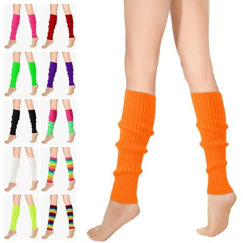 RYMAUP® Stilvolle 80er und 90er Jahre Beinwärmer für Damen, gerippte Beinsocken, trendige Accessoires für Yoga, Laufen, Wandern,fluoreszierendes Orange