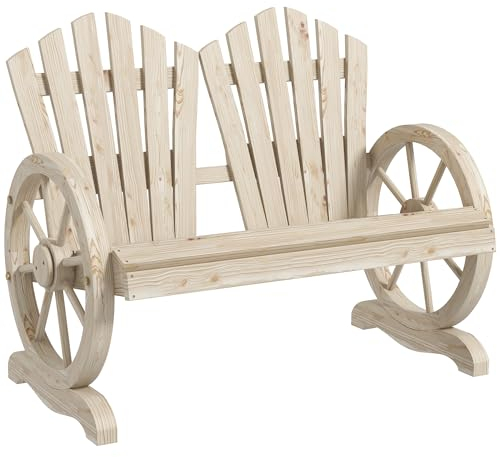 Outsunny 2-Sitzer Gartenbank Massivholz, Sitzbank mit Armlehne, Gartenmöbel 250kg belastbar, Rustikale Bank für Garten, Terrasse und andere Außenbereiche, 108 x 66 x 95 cm, Naturholz