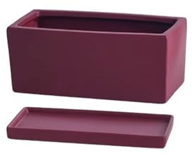 Blumenübertopf/Blumentopf Rechteckiger Keramik-Übertopf mit Tablett, skandinavisch, schlicht, saftig, grün, Büro-Desktop, perforiert, kleines Blumenerde Übertöpfe ( Color : Rose red with tray , Size :