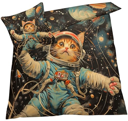 YELDAN Katze Bettwäsche 140x200 Winter, Kinder Cartoon Bettbezug 140x200 2er Set, Wendebettwäsche und Kissenbezug, Weiche & Atmungsaktive Mikrofaser Bettwäsche-Sets