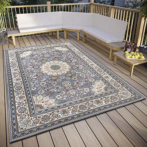 Hanse Home Kadi In- & Outdoor Teppich Orientalisch – Orient Flachgewebe, Orientalisches Design Klassisch, ÖKO-TEX Wetterfest & UV-beständig für Balkon, Terrasse, Garten – Grau Creme, 240x340cm