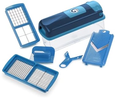Genius Nicer Dicer Smart Gemüseschneider 6 tlg. Gemüsehobel Küche Schneider für Reiben Würfeln, Salatschneider Obstschneider Zerkleiner manuell, 800 ML Behälter blau