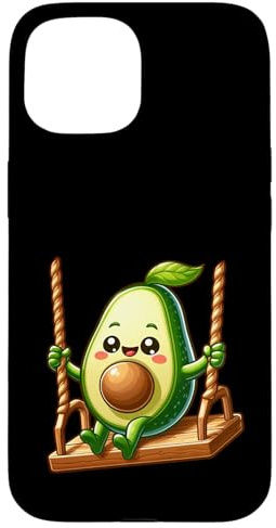 Eine niedliche Cartoon-Avocado, die auf einer Schaukel schwingt Hülle für iPhone 15