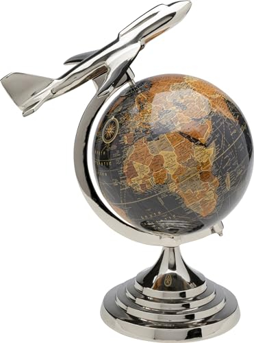 Kare Design Deko Objekt Globe Top Plane, Mehrfarbig, Wohnaccessoire, Globus, Flugzeug, Aluminiumgestell, 39x31x24 cm (H/B/T)