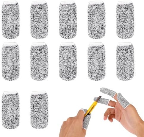 Ptwola 12 Pieces Cut Resistant Finger Cots Anti-Slip Finger Sleeve Protectors Reusable Thumb Anti-Cut Fingertips Covers Protection Guards Glove for Kitchen Sculpture Work Garden Picking