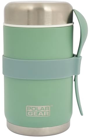 520ml Insulated Food Flasks For Hot Food – Double-Wall Stainless Steel Hot Food Flask With Spoon – Thermal Lunch Box keeps Meals Drinks Hot or Cold for 6 Hours – Leakproof Soup Containers (Eucalyptus)