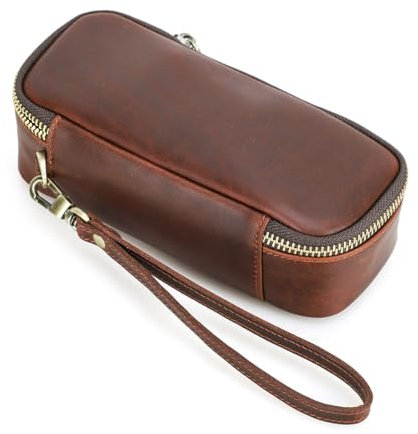 Contacts Custodia per pipa da viaggio in pelle pieno fiore, piccola custodia organizer per accessori portatili, porta accendino con cerniera, design vintage fatto a mano, Marrone scuro, S-for 2 pipes