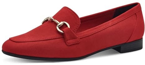 MARCO TOZZI Damen Loafer ohne Absatz Vegan mit Schnalle, Rot (Cherry), 41 EU