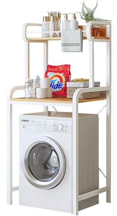 MAGIC SELECT Estantería Superior para Lavadora | Estante Organizador de Baño Ahorra Espacio | Mueble de Almacenamiento para Cuarto de Baño de 2 Niveles | Madera E1 y Acero.