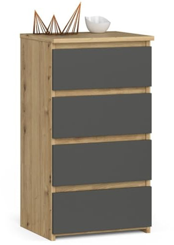 Kommode mit 4 Schubladen Kommode Schlafzimmer Flur Wohnzimmer Organizer Kommode mit Schubladen 40 cm breit 74 cm hoch | Artisan Eiche-grau Highboard Sideboard Mehrzweckschrank Schrank schmal