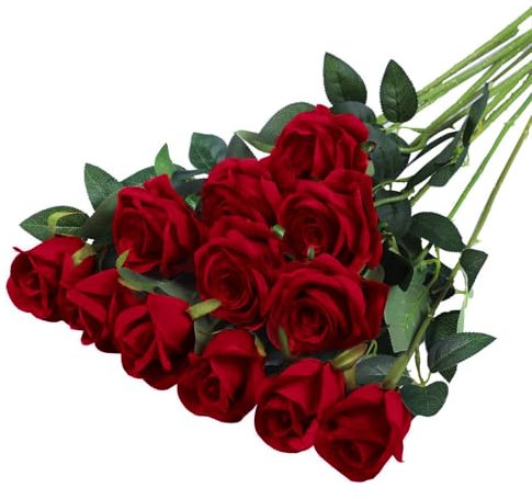 12 Pezzi Fiori Finti per Decorazioni Fiori Finti 51*7cm Realisticamente Morbido con Foglie e Stelo Regolabile,Fiori Artificiali per Matrimoni,Bouquet,Feste,Decorazioni per la Casa(Rosso brillante)