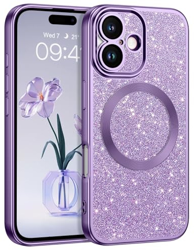 GaoBao for iPhone 16 Phone Case,[Compatible with MagSafe] Sparkle Glitter iPhone 16 Case [Military Grade Drop Protection] Women Girls Bling Thin Slim Fit Shockproof Cover for iPhone 16,6.1 Inch,Purple
