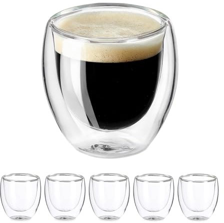 Relaxdays Espresso Gläser, 6er Set, doppelwandig, 100 ml, Borosilikatglas, Schwebeeffekt, Espressotassen, transparent