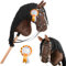 Hobby Horse Bai braun schwarze Haare, komplettes Stickpferd mit Netz, Gebiss, Zügel und Schwimmer, Pferdekopf für Hobby Horsing Kinder und Jugendliche