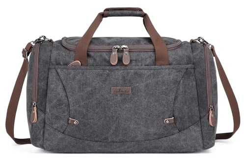 bagwise Canvas Duffle Bag for Travel Water Repellent Weekender Bag Carry On Duffle Bag Travel Essentials Sport Gym Bag for Men Women (Black)