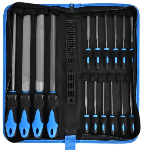 SOWKIPE 17-Piece Metal File Set with Carrying Case, 4 Large Metal Files, 12 Small Needle Files, and Cleaning Brush, Perfect for Wood, Metal, and More