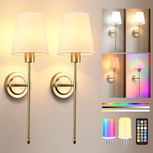 2 Pezzi Applique da Parete Interno,6000 mAH Applique Senza Fili,Lampada da Parete a batteria Ricaricabile USB,Lampada da Muro Dimmerabile con Telecomando per Camera da Letto Soggiorno Corridoio,Oro