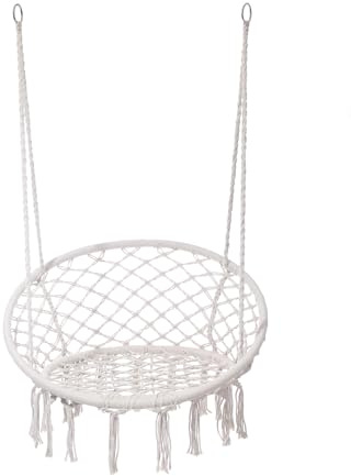 Rebecca Mobili Hängemattenstuhl, Hängesessel zum Aufhängen, cremefarben, Stahl, Polycotton, für Garten und Veranda, schwenkbar, robust – Maße HxBxT: 120 x 80 x 60 cm – Art. RE7175