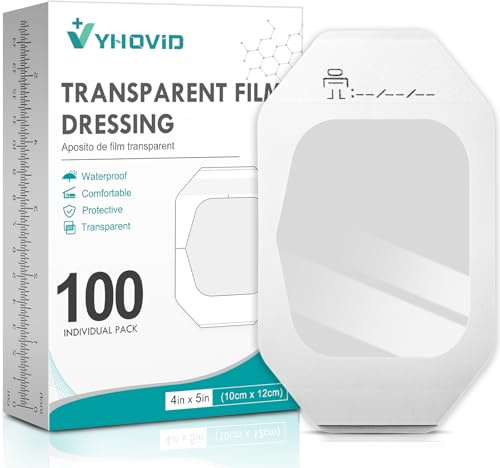 100 Packs Transparent Film Dressing 4 x 4.75, Waterproof Bandages