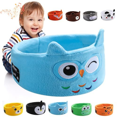 MVIWEO Bluetooth Sleep Mask, Thin Speakers & Super Soft Fleece Headband, Kids Bluetooth Eye Mask for Sleeping, Kids Headphones Headband Wireless, Blackout Sleep for Children Boy Girl Travel Nap (Owl)