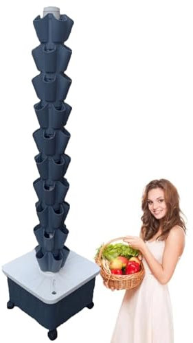 Vertical Hydroponic Tower,Soilless Hydroponic Planting Columns Tower,Vertical Tower Planters,Hydroponics Growing Tower,for Indoor/Outdoor,Gray-10-layer