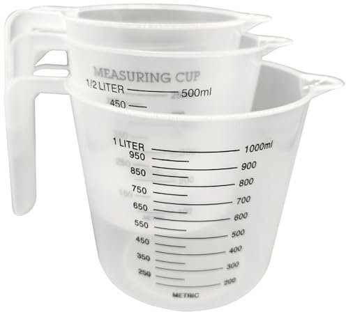 3PCS Clear Plastic Measuring Jug Set 1L 500ml 250ml, BPA-Free Easy-Read Large Measuring Cups with Handle & Spout for Precision Cooking & Baking
