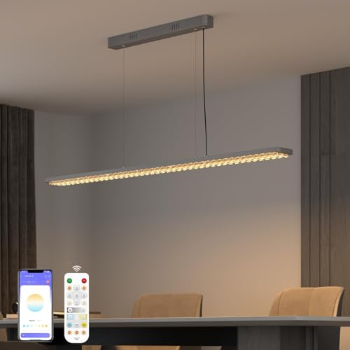 Modernes LED Pendelleuchte Esstisch Dimmbar, 113cm Hängelampe Esstisch mit Fernbedienung & APP, 30W Einstellbare Helligkeit & Farbtemperatur (3000K-6000K), Gehören für Esszimmer, Arbeitszimmer, Büro