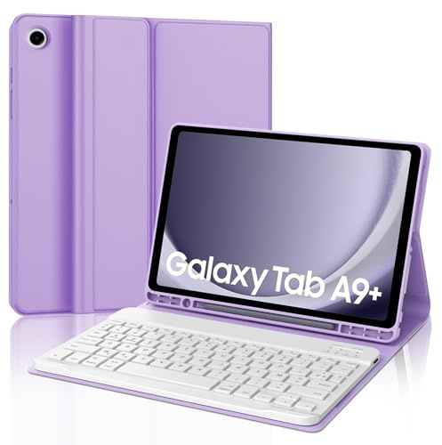 JADEMALL Coque Clavier pour Samsung Galaxy Tab A9+/A9 Plus 11 2023, AZERTY Français Clavier Bluetooth Détachable pour Tablette Samsung A9 Plus 11 2023, Violet Clair