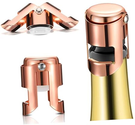 COLLBATH 2pcs Rosy Gold Wine Bottle Stoppers Stainless Steel Silicone Sealers for Red Wine Bottles Freshness Keeper for Bars Restaurants Cafes