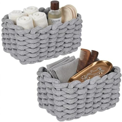 Aufbewahrungskorb,Korb geflochten,Die Maße sind 19x15x12cm,2 Stück,grau | Geeignet zur Aufbewahrung von Toilettenartikeln,Socken und Hautpflegeprodukten im Badezimmer,Kleiderschrank und Schminktisch