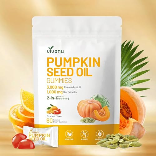 VivoNu Gummies à l'Huile de Graines de Citrouille Bio, Huile de Citrouille - Saw Palmetto - Santé Prostate, HBP, Cheveux & Vessie - Sans OGM, Sans Sucre