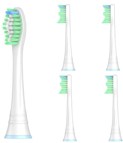 Huzai Ersatzbürstenköpfe kompatibel mit Philips Sonicare 369, 4er-Pack | 4 Ersatzbürstenköpfe mit W-förmigen Borsten für gründliche Reinigung und angenehme tägliche Zahnpflege.