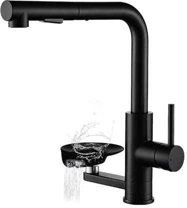 Robinet de Cuisine Noir avec Lave Verre Douchette Extractible Double Sortie | Noir Robinet Cuisine LakeBayMZC, Mitigeur Cuisine en Acier Inoxydable 304, Rotation 360° pour Salle de Bain, Bars et Cuisine