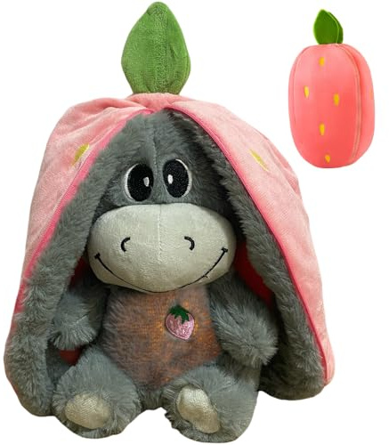 Gobesty Atmendes Kuscheltier Esel, 32cm Herzschlag Plüsch Esel mit Atmung, Musik und Lichtern, Weiches Erdbeer Avocado Plüschtier Puppe, Kuscheltier Atmet Esels zum Linderung Angstzuständen (Rosa)