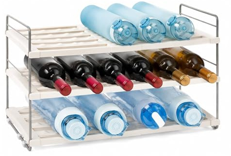 SUNNYNEST Adjustable Wine Rack & Water Bottle Storage Rack, Extendable Cabinet Storage Rack for Kitchen, Bottle Organiser for Pantry, Countertop & Cupboard, Double Layer (3 tier)