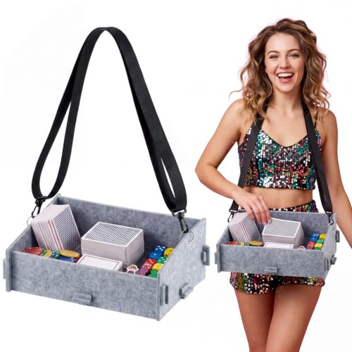 Xuniea Bauchladen JGA Junggesellinnenabschied Filz Verkaufstablett Grau | Verstellbarer Gurt für Bequemes Tragen, Kippsicher 2,5 kg, 34x24 cm, Werkzeugfreier Aufbau, Filz für Polterabend Deko