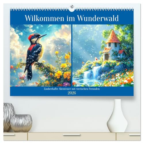 Willkommen im Wunderwald. Zauberhafte Abenteuer mit tierischen Freunden (hochwertiger Premium Wandkalender 2026 DIN A2 quer), Kunstdruck in Hochglanz: ... des verträumten Waldes (CALVENDO Tiere)