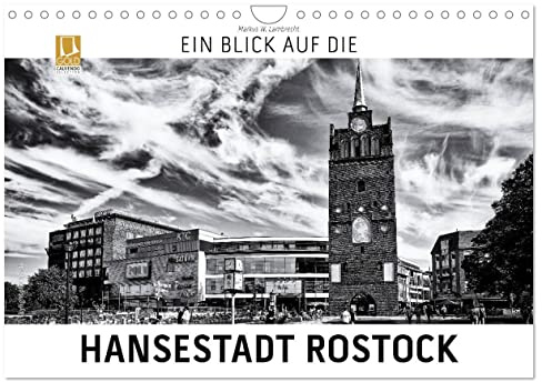 Ein Blick auf die Hansestadt Rostock (Wandkalender 2026 DIN A4 quer), CALVENDO Monatskalender: Ein ungewohnter Blick auf die Hansestadt Rostock in harten Schwarz-Weiß-Bildern. (CALVENDO Orte)