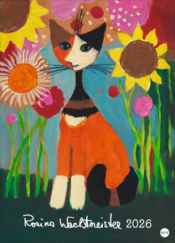 Rosina Wachtmeister Edition Kalender 2026: Die charakteristischen Katzen in einem hochwertigen Kunstkalender, in Szene gesetzt mit Gold- und Silberprägung. Wandkalender XL.