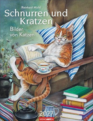 Schnurren und Kratzen - Bilder von Katzen Kalender 2027: Kunstkalender für Katzenfreunde. Zitate zum Nachdenken treffen auf Katzen-Illustrationen von ... Michl. Posterkalender im Format 34 x 44 cm