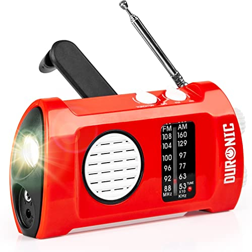 Duronic AM/FM Radio ECOHAND | LED Torch | Charge 2 Ways: Wind Up, USB | Dynamo Crank Rechargeable | Headphone Jack | Integrated Flashlight | Portable | For Emergency Use | Camping, Hiking, Fishing