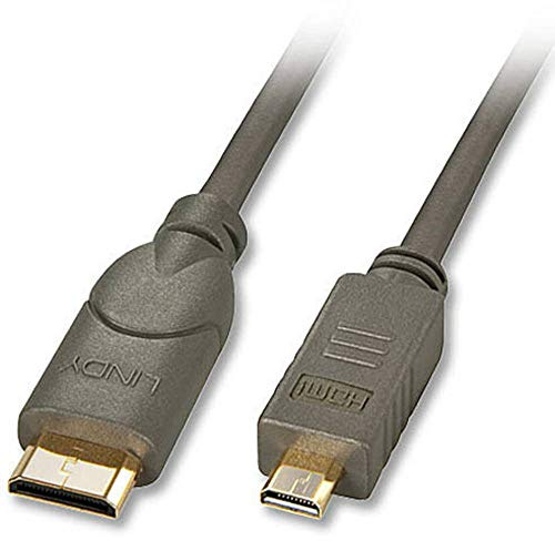 LINDY 41342 High-Speed-HDMI-Kabel mit Ethernet, Typ C (Mini) / Typ D (Micro), 1,5m, schwarz