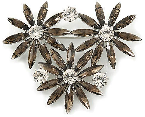Gris clair, triple Fleur corsage Broche en argenté – 75 mm de diamètre
