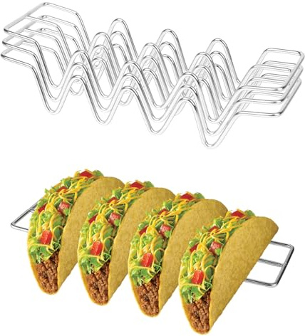 Quixotical Set de 3 Soporte para Tacos, Bandeja Metálica en Forma de Onda, Soportes para Tacos de Acero Inoxidable para Tacos, Perros Calientes, Sándwiches
