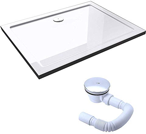 Mai & Mai Plato de Ducha 90x120x4 cm – Acrílico Blanco Rectangular, Antideslizante y Resistente, con Desagüe AL01, Instalación a Ras de Suelo o Sobresuelo Faro2