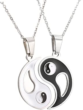 LAFATINA 2pcs Herren Damen Pärchen Halskette Edelstahl Tai Chi Yin und Yang Anhänger Paar Kette Puzzle Freundschaftskette Partnerkette