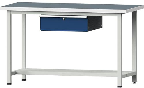 ANKE | Werkbank | Gestellbauweise Serie V | 1 Schublade | 1 Ablageboden | Breite 1500 mm | Höhe 890 mm | Universalplatte