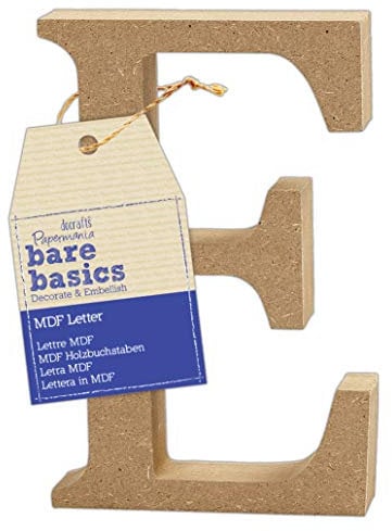 Papermania Bare Basics MDF Letter 1 Piece - E, Art, Craft, Alphabet Letter, Sign, Name Plaque, Make Them Personalised, Decorate With Paint, Glitter, Stencil, Vinyl, Small Letter Plaque For Home Decor