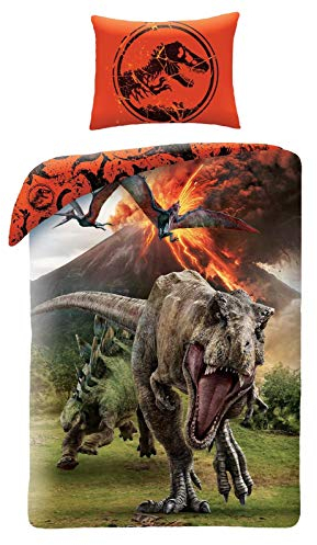 Jurassic World Dinosaure Bettwäsche, Baumwolle, für Einzelbett, 140 cm x 200 cm