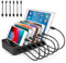 TechDot Handy USB Ladestation Ladestation Mehrere Geräte 6 Port USB Multi Ladestation für Handys Smartphones Tablets (mit 3 Micro USB Kabel und 3 USB C Kabel, Schwarz)